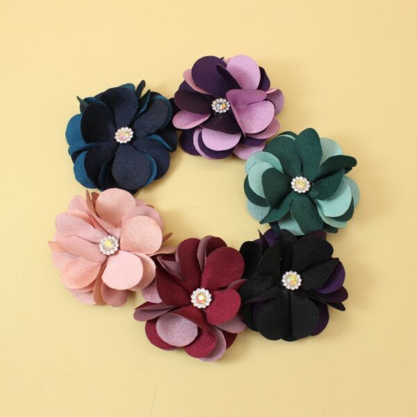 

6pcs Girls Flower Decor Hair Clip, Multicolor