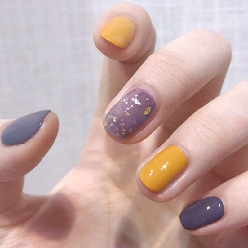 

24pcs Fake Nail & 1sheet Double-side Tape, Multicolor
