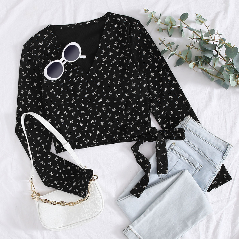 

Ditsy Floral Wrap Tee, Black