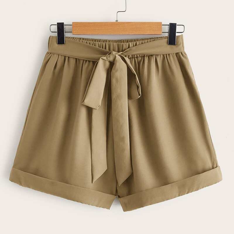 

Solid Tie Front Shorts, Khaki