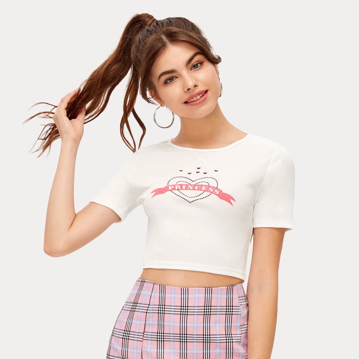 

Heart Graphic Crop Tee, White