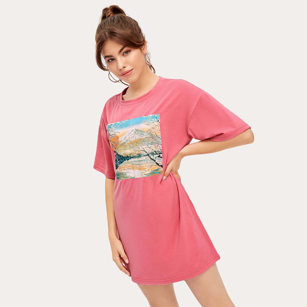 

Painting Graphic Tee Dress, Watermelon pink