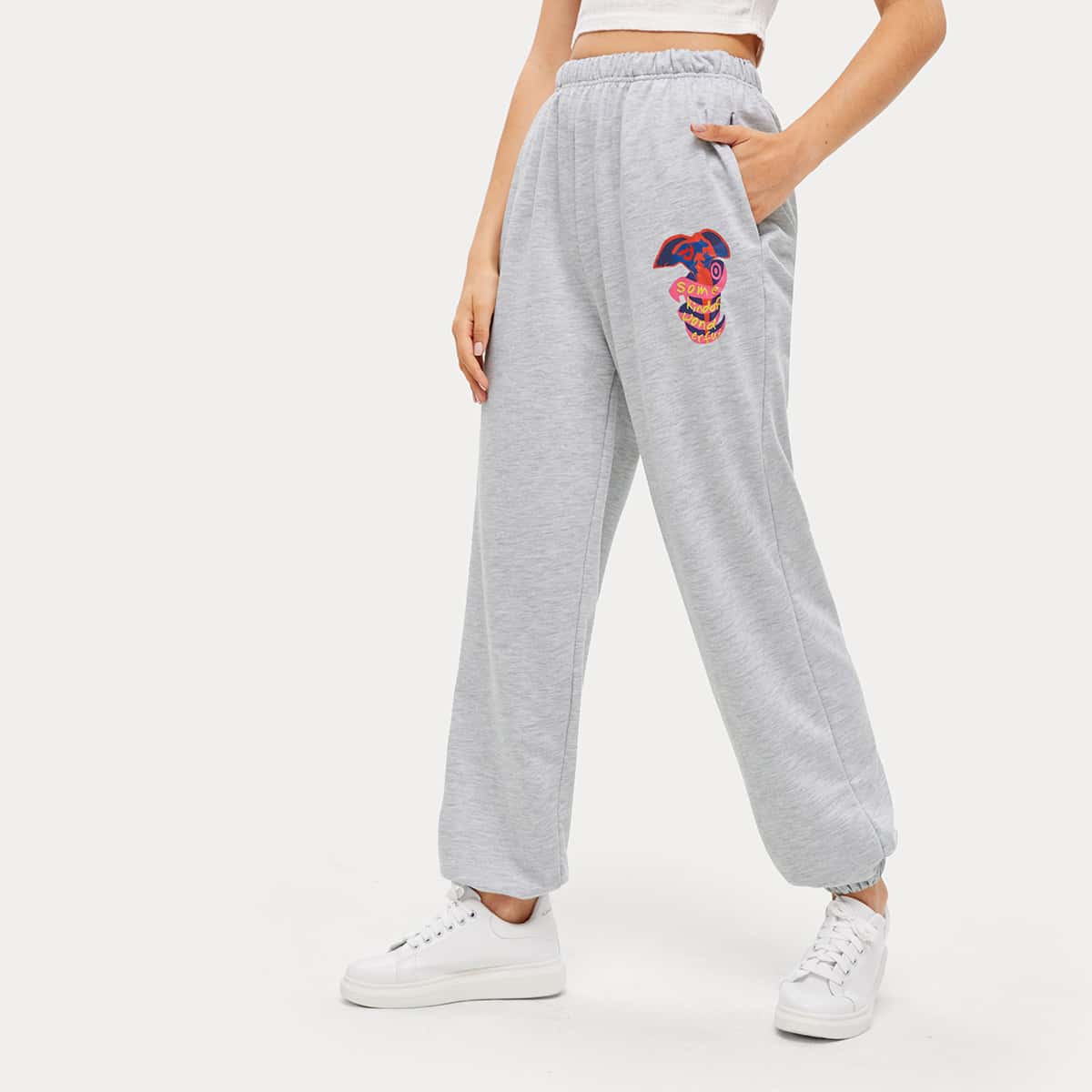 

Graphic Print Sweatpants, Light grey