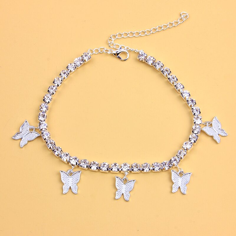 

Rhinestone Butterfly Anklet, Silver