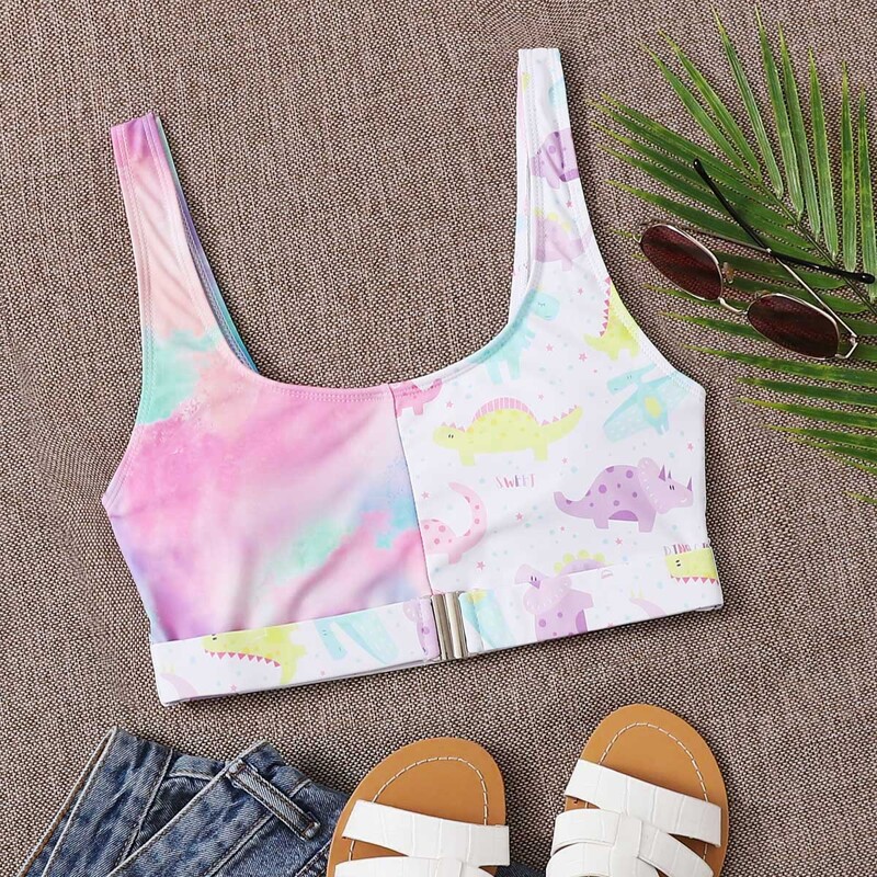 

Cartoon Dinosaur Bikini Top, Multicolor