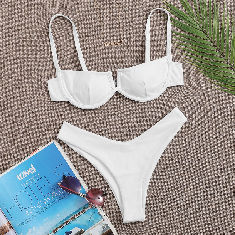 

V Wired Underwire High Cut Bikini Swimsuit, White