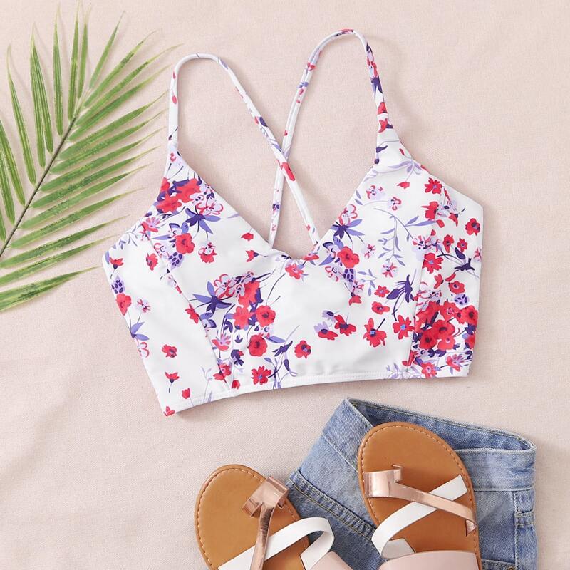 

Floral Tie Back Bikini Top, Multicolor