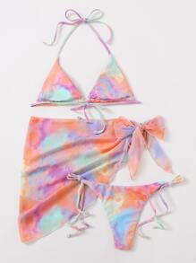Swim Mod 3pack bikini segitiga tie dye dan rok pantai - MultiWarna - View 2