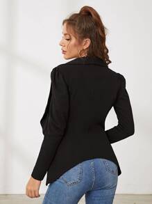 SHEIN Privé Shawl Collar Puff Sleeve Asymmetrical Hem Blazer - Black - View 2