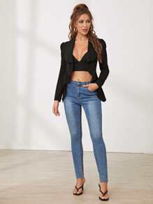 SHEIN Privé Shawl Collar Puff Sleeve Asymmetrical Hem Blazer - Black - View 3