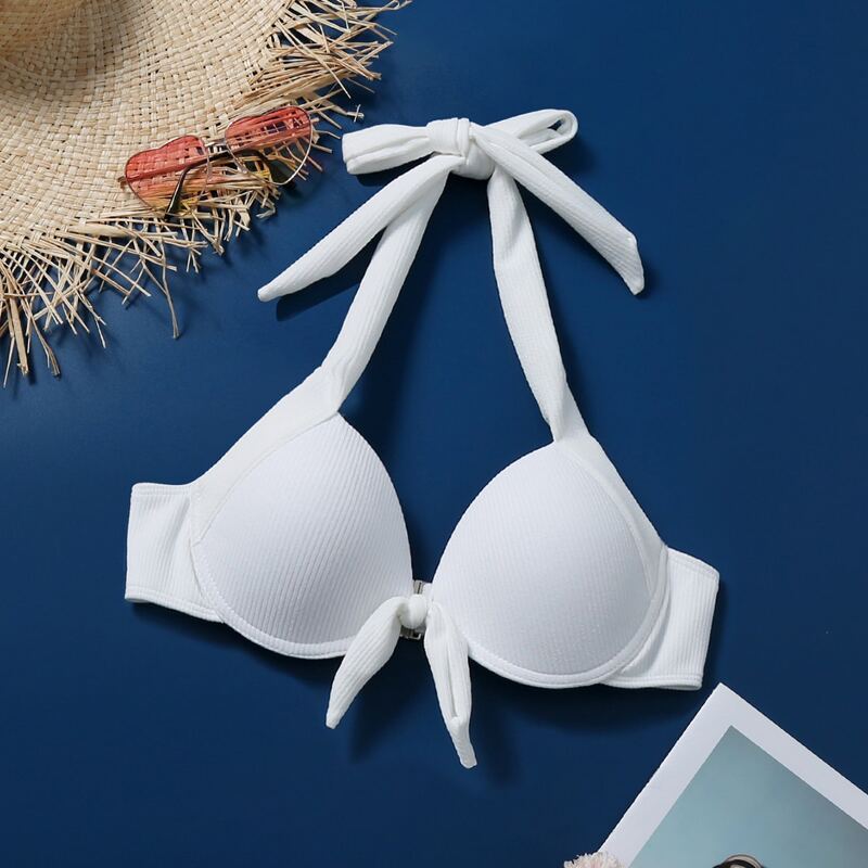 

Rib Underwire Halter Bikini Top, White