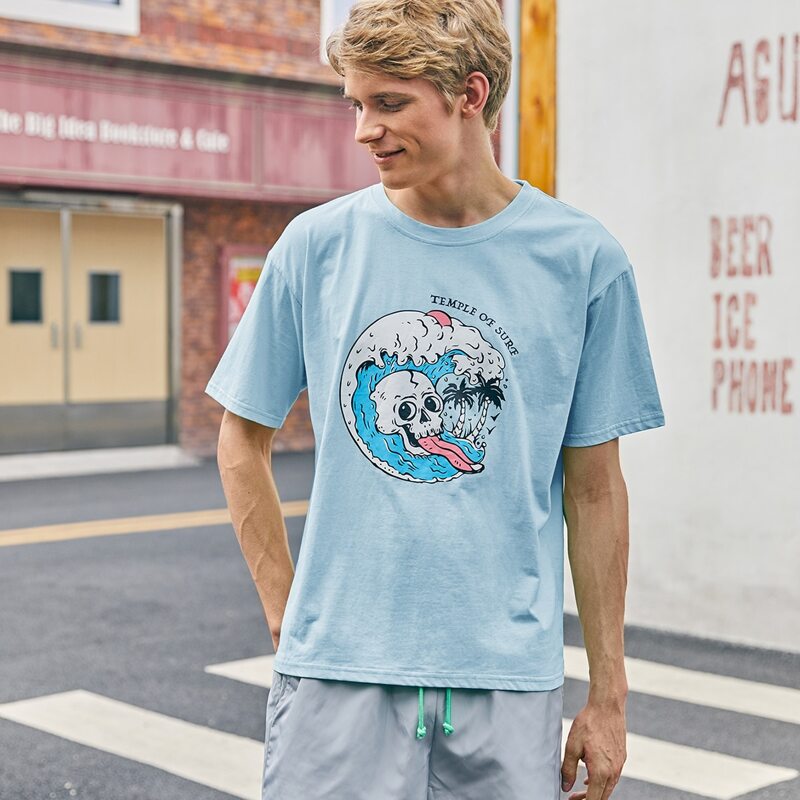 

Guys Skull & Sea Wave Blue Tee, Baby blue
