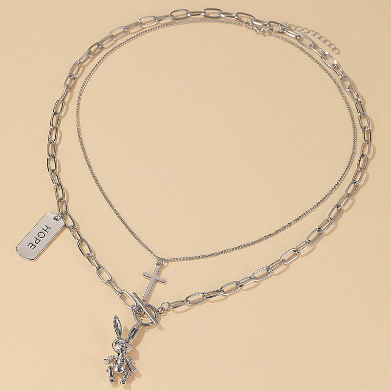 

2pcs Guys Cross Charm Chain Necklace, Silver