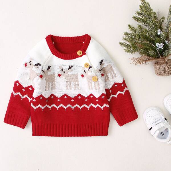 

Toddler Boys Christmas Pattern Button Front Sweater, Multicolor