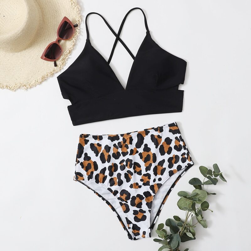 

Graphic High Waisted Bikini Swimsuit, Multicolor