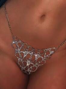 Heart Rhinestone Body Chain - Silver - View 2