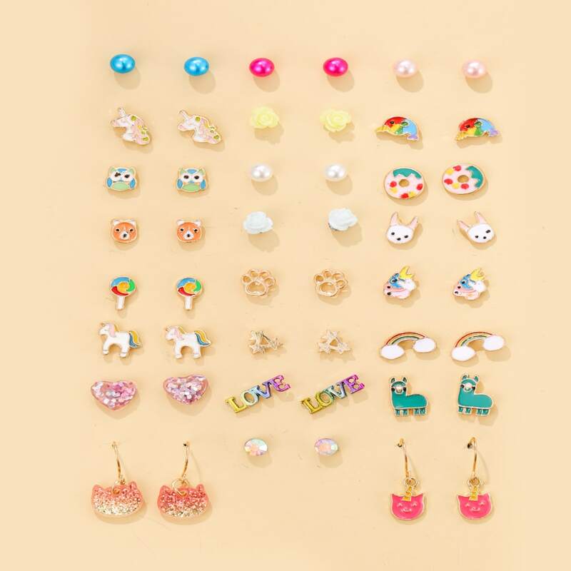 

24pairs Letter & Animal Decor Earrings Set, Multicolor