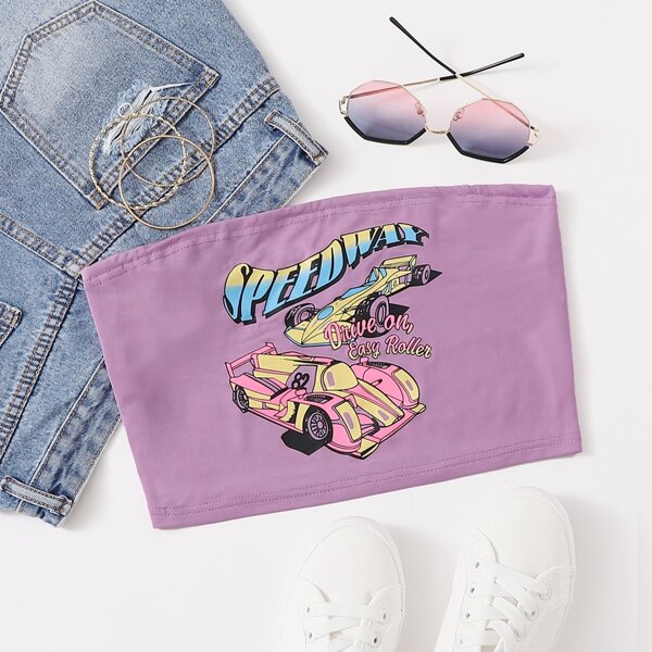 

Car & Letter Graphic Tube Top, Lilac purple
