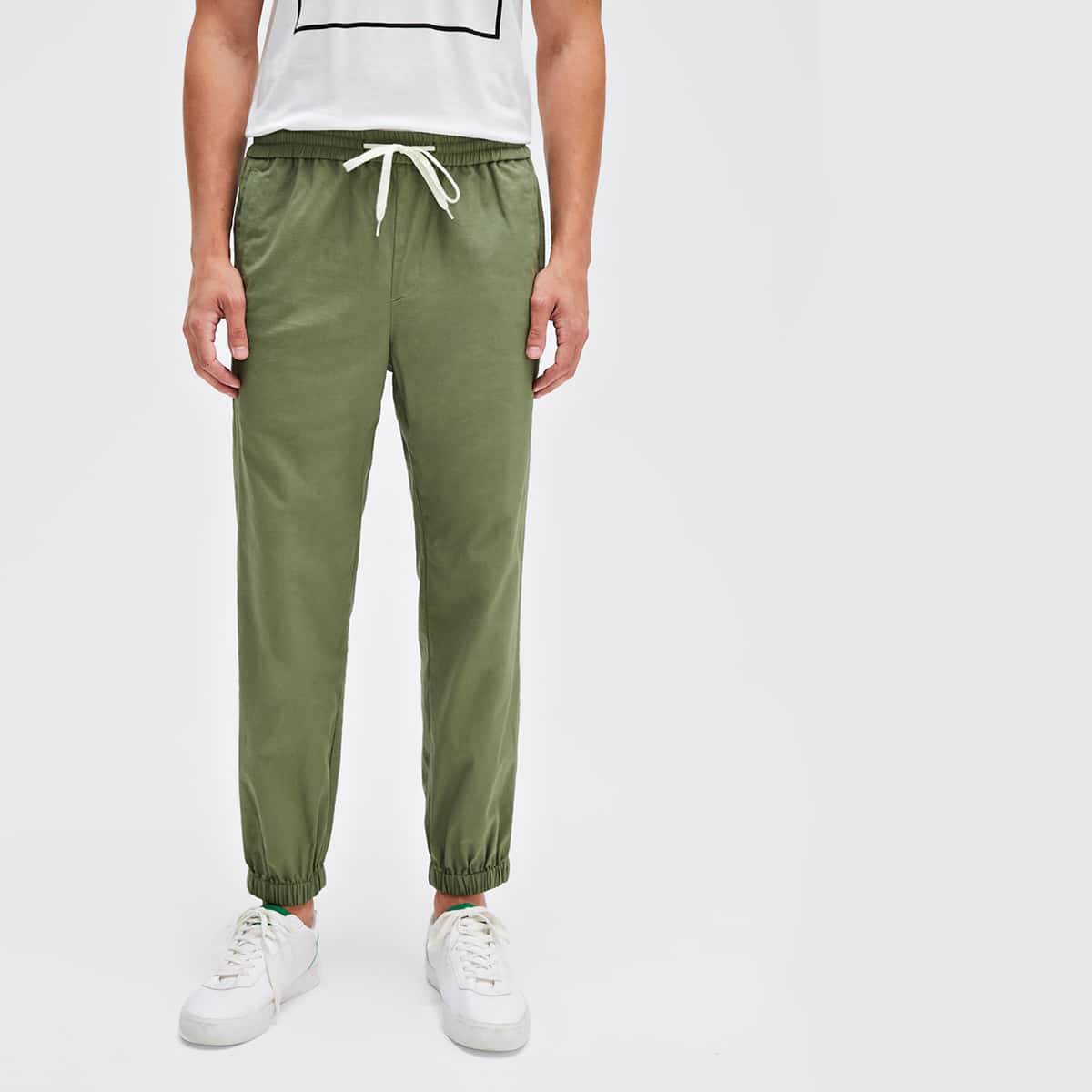 

Guys Solid Drawstring Waist Sweatpants, Army green