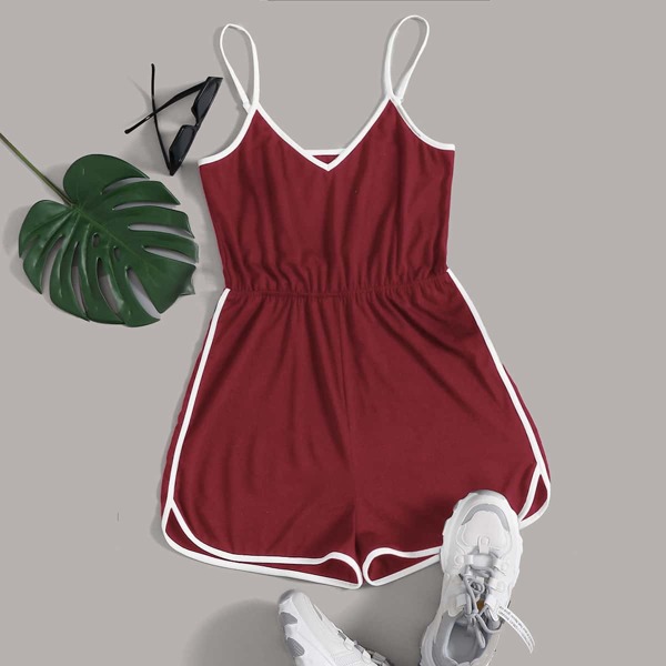 

Contrast Binding Cami Romper, Burgundy