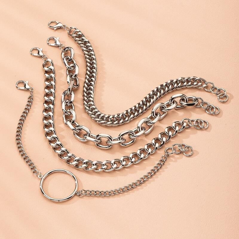 

4pcs Round Chain Bracelet, Silver