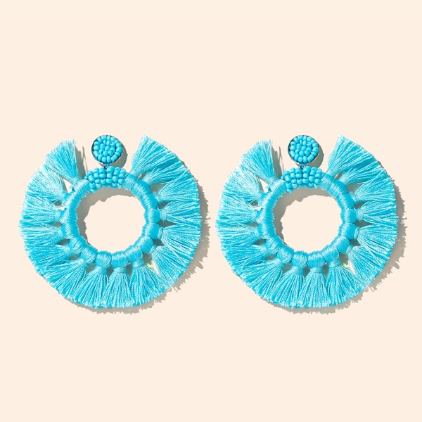 

Round Tassel Drop Earrings, Blue