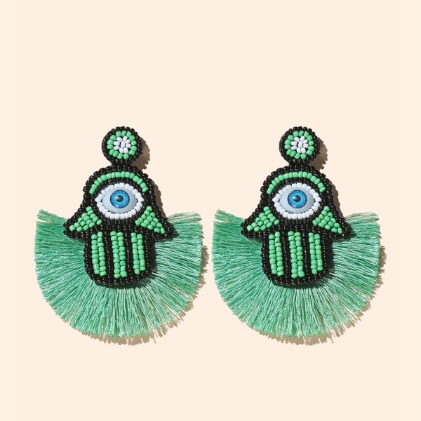 

Beaded Tassel Drop Earrings, Green