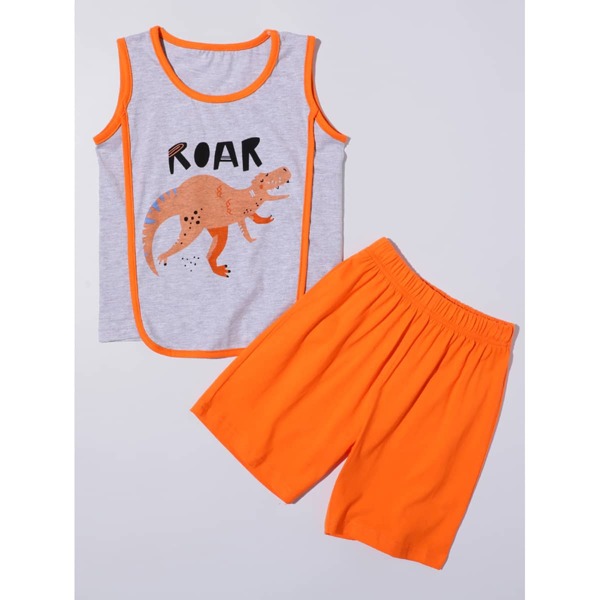 

Toddler Boys Contrast Binding Dinosaur Print PJ Set, Multicolor