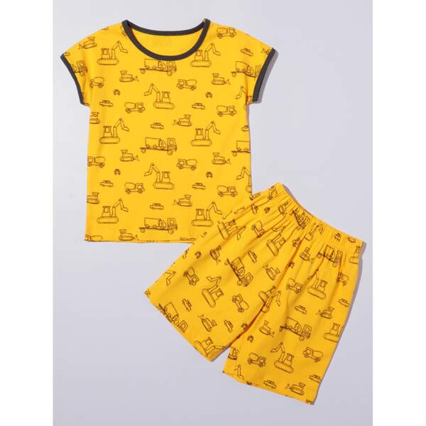 

Toddler Boys Contrast Binding Car Print PJ Set, Yellow