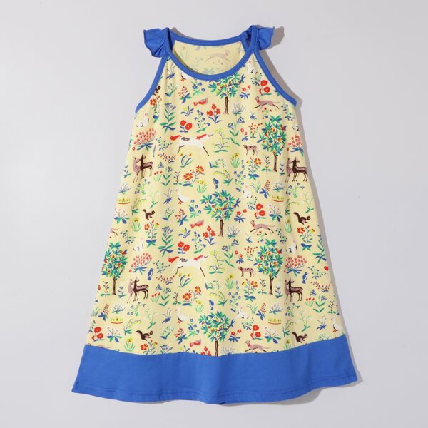 

Toddler Girls Plants Print Ruffle Trim Night Dress, Multicolor