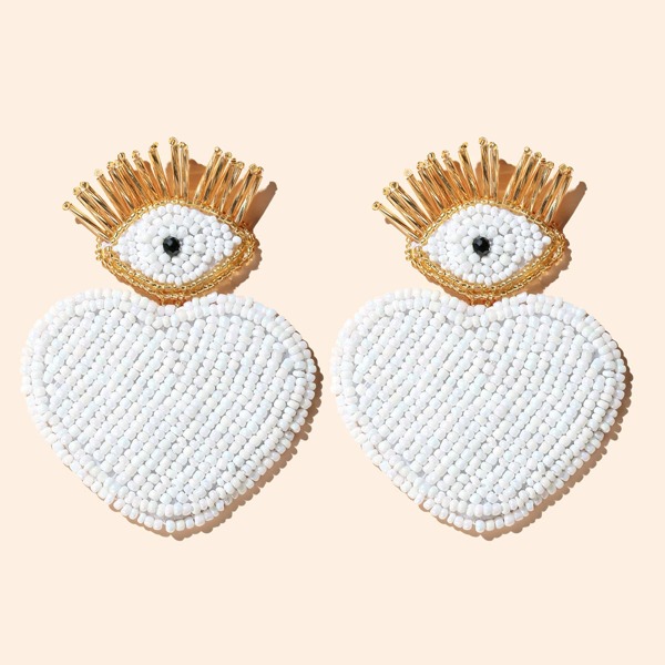 

Серьги из бисера в форме сердца, Белый