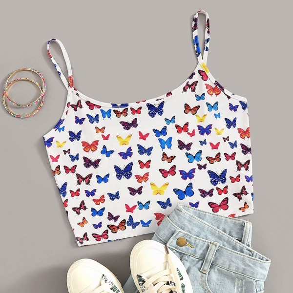 

Plus Allover Butterfly Crop Cami Top, Multicolor