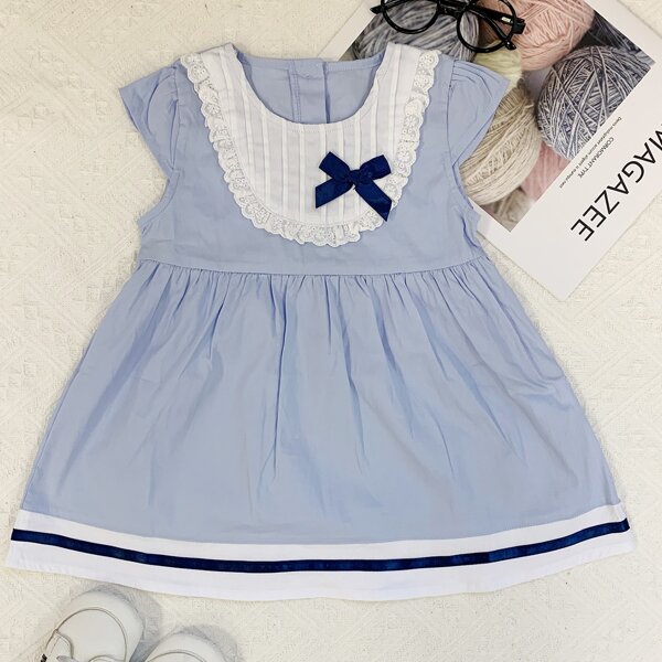 

Baby Girl Eyelet Embroidery Trim Dress, Dusty blue