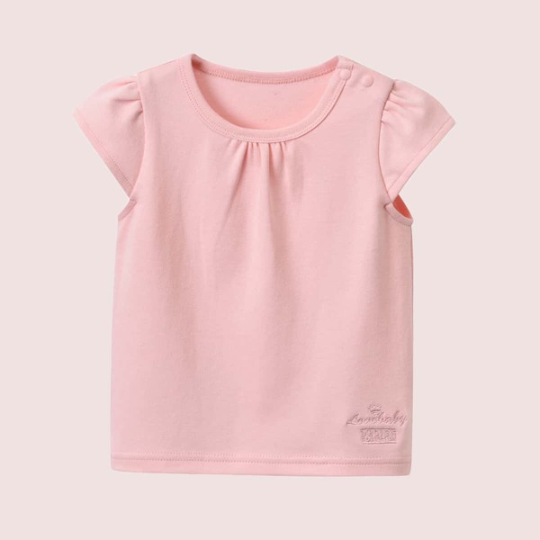 

Baby Girl Letter Embroidery Tee, Baby pink