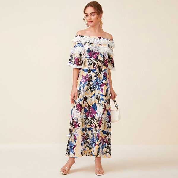 

Bardot Floral Print Fringe Trim Tunic Dress, Multicolor