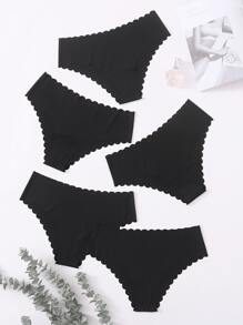5pack Seamless Scallop Trim Panty Set - Black - View 1
