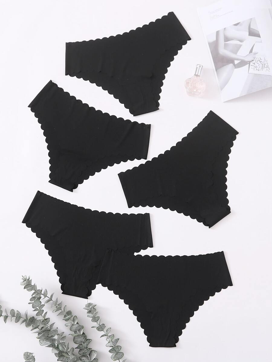 5pack Seamless Scallop Trim Panty Set - Black - View 1