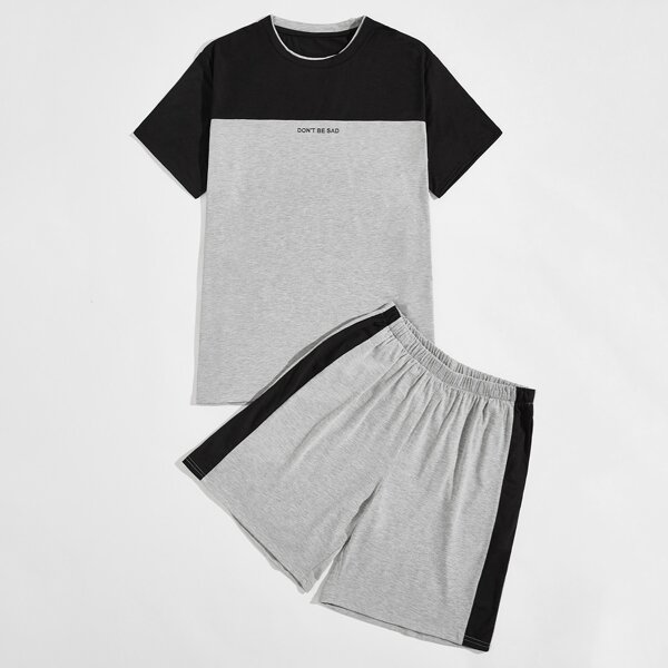 

Men Slogan Graphic Two Tone Tee & Shorts, Multicolor