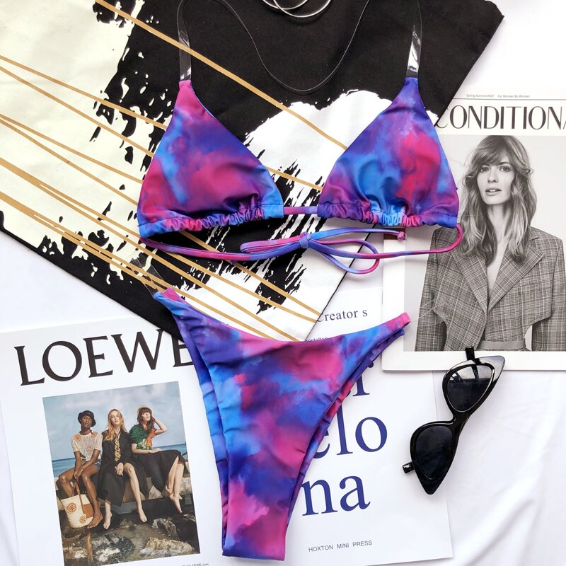 

Tie Dye Triangle High Cut Bikini Swimsuit, Multicolor