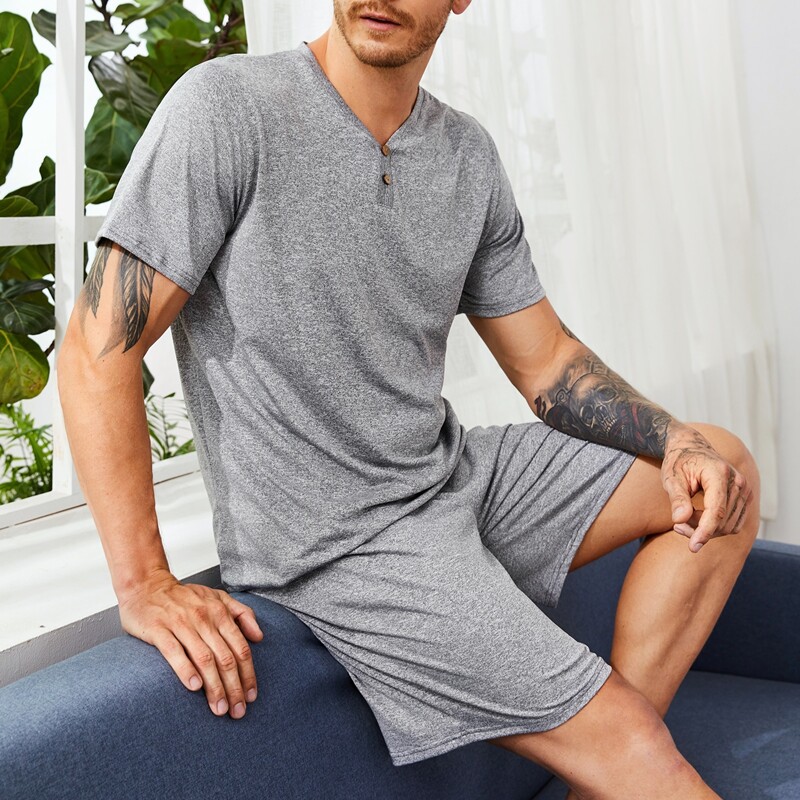 

Guys Heather Grey Button Front Pajama Set
