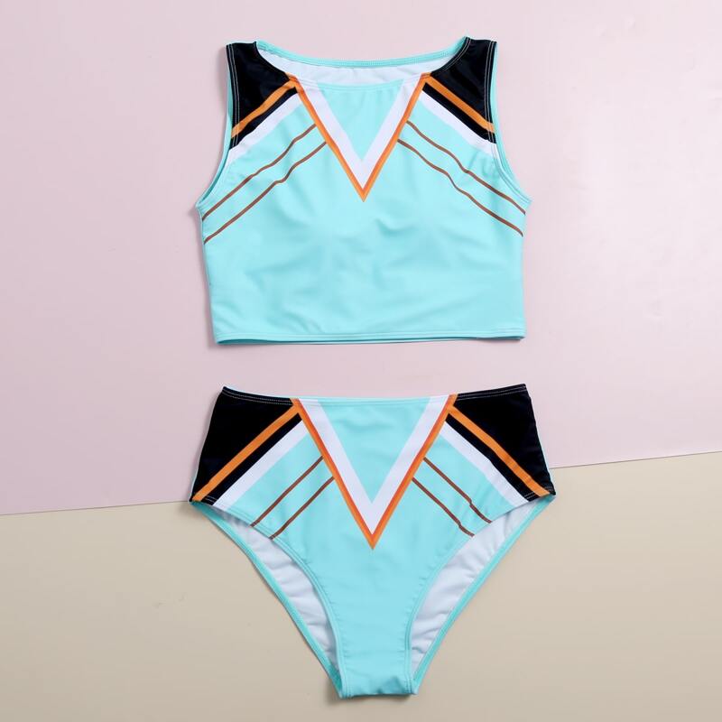 

Geo Print High Waisted Bikini Swimsuit, Baby blue