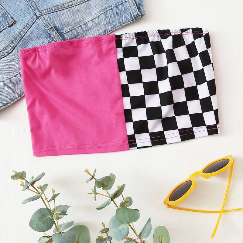 

Contrast Checkerboard Tube Top, Multicolor