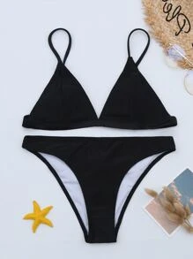 SHEIN Swim Solid Triangle Bikini Set Summer Beach