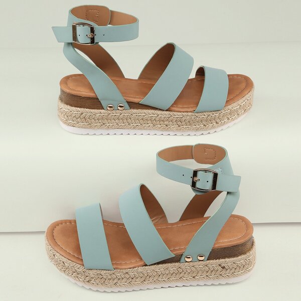 

Twin Band Ankle Strap Flatform Espadrille Sandals, Mint blue