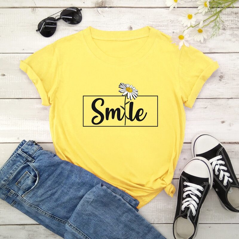 

Daisy Print Letter Tee, Yellow bright