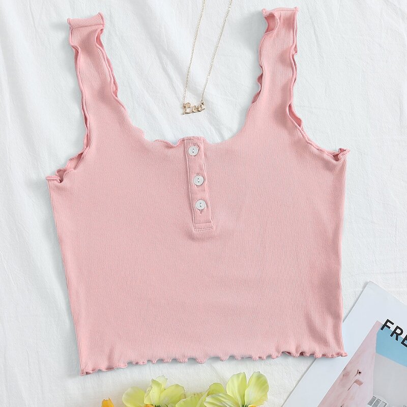 

Solid Button Crop Tank, Baby pink