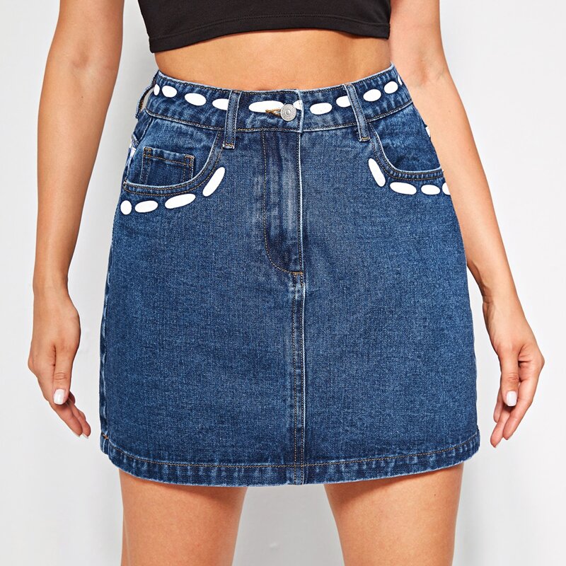 

High Waist Slant Pocket Denim Skirt, Medium wash