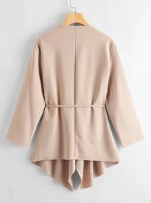 SHEIN 素色腰帶垂墜外套 - 米色 - 查看 2