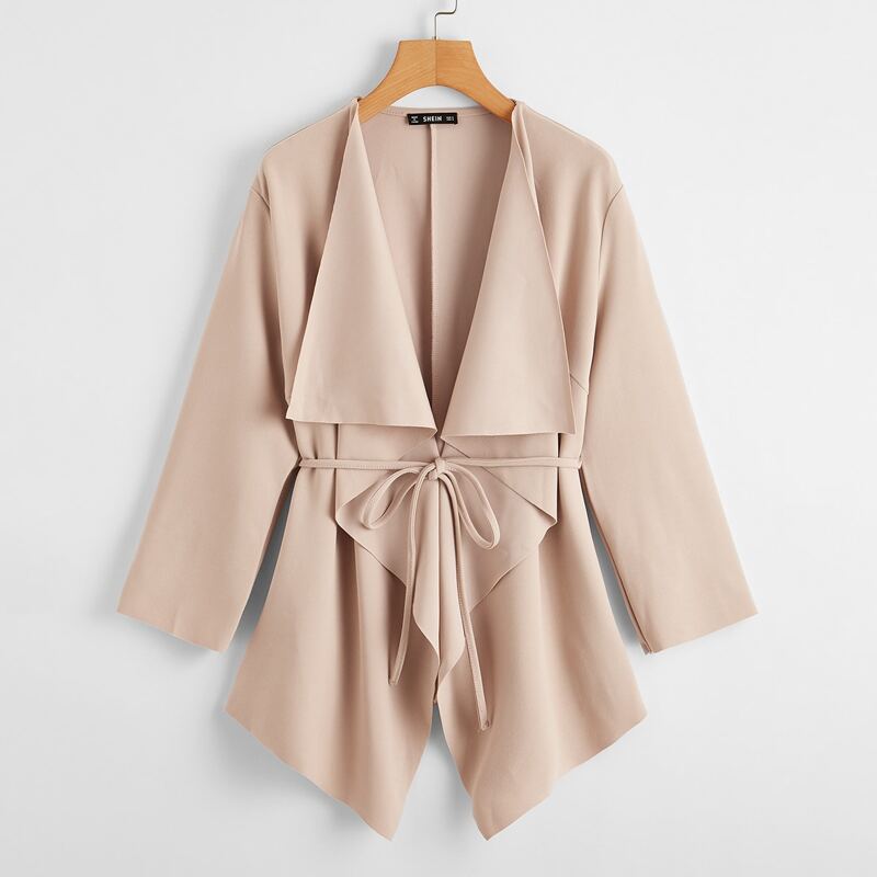 

Solid Belted Waterfall Coat, Beige pastel
