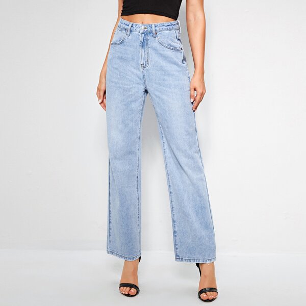 

Light Wash High-Waisted Slant Pocket Jeans